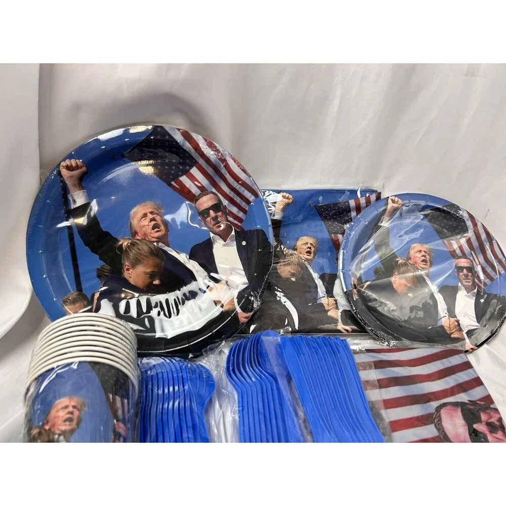 Donald Trump 2024 Fight Fight Fight Party Supply Set Patriotic Plates Cups Etc